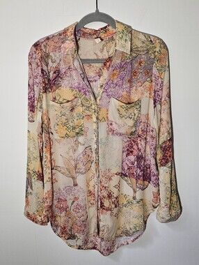 Pilcro Romy Floral Button Down Shirt Womens XS Anthropologie Relaxed Boho
